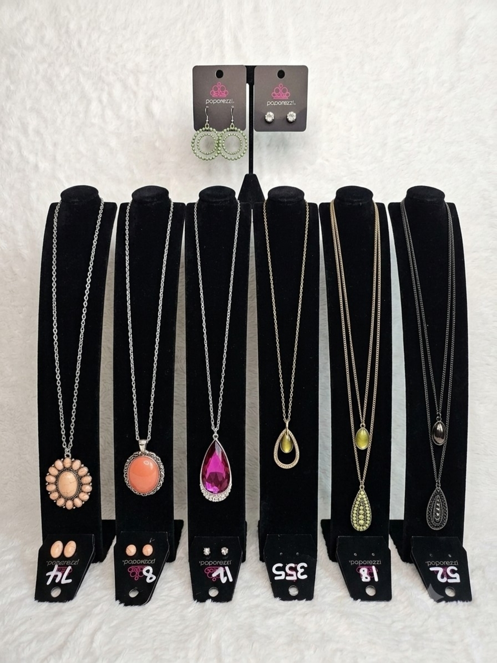 paparazzi Pink, Peach, Green & Silver Pendant Necklace Set